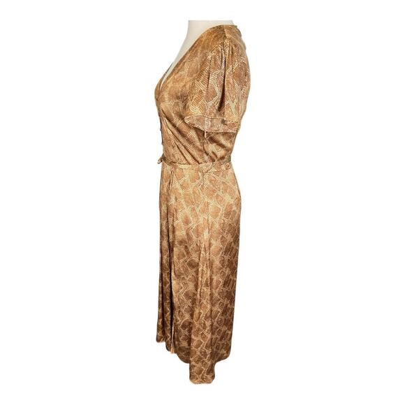 Paige Alayna Snakeskin Print Midi Dress in Bronze Size Small NWOT Belted Satin - Picture 9 of 16